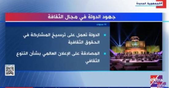 "إكسترا نيوز" تعرض تقريرا حول جهود الدولة فى مجال الثقافة