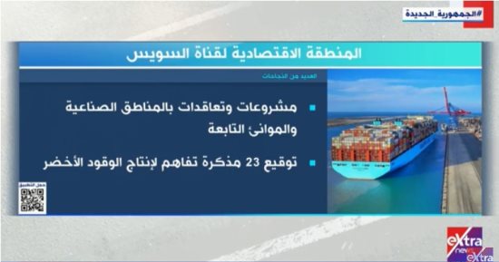 تقرير لـ إكسترا نيوز يسلط الضوء على نجاحات المنطقة الاقتصادية لقناة السويس