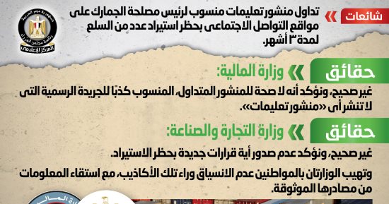الحكومة تنفى حظر استيراد عدد من السلع لمدة 3 أشهر