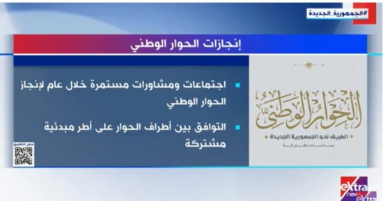 "إكسترا نيوز" تعرض تقريرا حول إنجازات الحوار الوطنى