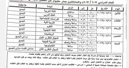 تعليم الأقصر تعلن جداول امتحانات الدور الثانى للشهادة الإعدادية العام والمهنى