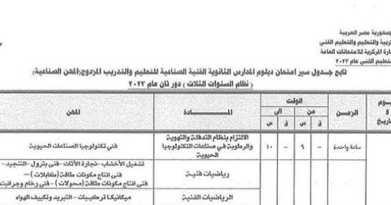 جدول امتحانات الدور الثانى للدبلومات الفنية 2023.. صور