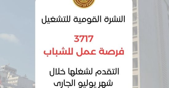 وزارة العمل: 3717 فرصة عمل فى 40 شركة خاصة برواتب تبدأ من 3 آلاف جنيه