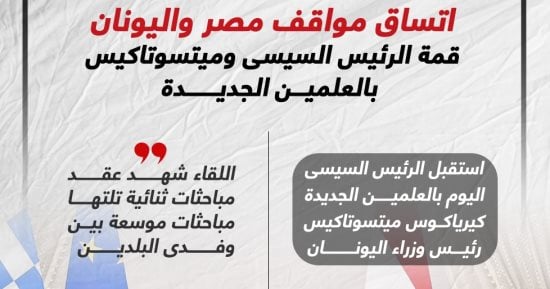 رسائل مهمة من قمة الرئيس السيسى وميتسوتاكيس بالعلمين الجديدة.. إنفوجراف