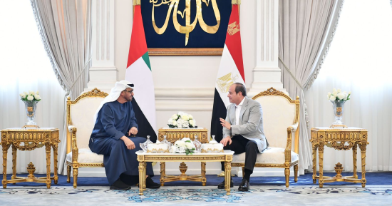 لقاء أخوى بين الرئيس السيسى والشيخ محمد بن زايد بمدينة العلمين.. الرئيسان يبحثان مواصلة العمل لتعزيز آليات التعاون المشترك بين مصر والإمارات.. وتطابق الرؤى بأهمية تكثيف العمل العربى المشترك لمواجهة التحديات