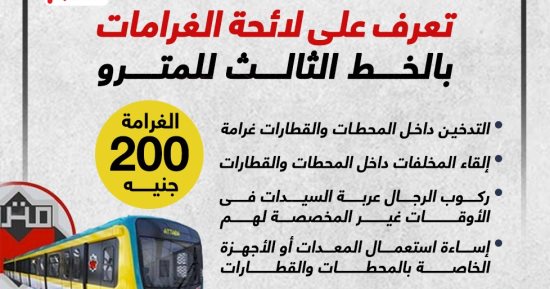 تعرف على لائحة الغرامات بالخط الثالث للمترو.. إنفوجراف