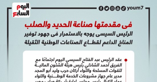 فى مقدمتها الحديد والصلب.. الرئيس السيسى يوجه بالاستمرار فى دعم قطاع الصناعات الوطنية الثقيلة "إنفوجراف"