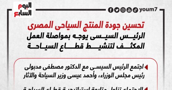 تحسين جودة المنتج السياحى.. الرئيس السيسى يوجه بمواصلة تنشيط قطاع السياحة "إنفوجراف"