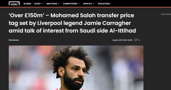 احتمالية رحيل محمد صلاح إلى الدورى السعودى حديث صحف العالم