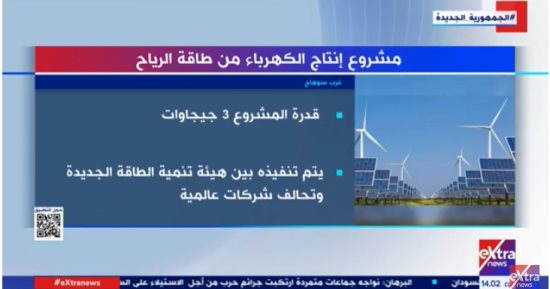 "إكسترا نيوز" تعرض تقريرًا حول مشروع إنتاج الكهرباء من طاقة الرياح بسوهاج