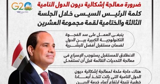 كلمة الرئيس السيسى خلال الجلسة الختامية لقمة مجموعة العشرين (إنفوجراف)
