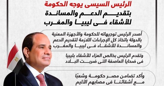 الرئيس السيسى يوجه الحكومة بتقديم الدعم للأشقاء فى ليبيا والمغرب.. إنفوجراف
