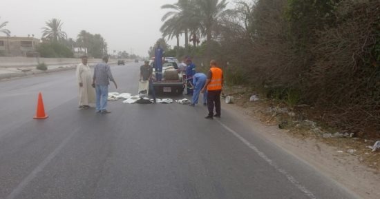 إصلاح هبوط أرضي بقرية الروضة بالقنطرة غرب في الإسماعيلية