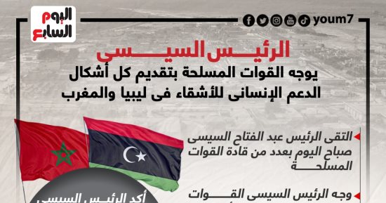 الرئيس يوجه بتقديم كل أشكال الدعم الإنسانى للأشقاء بليبيا والمغرب.. إنفوجراف