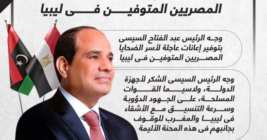 الرئيس السيسى يوجه بتوفير إعانات عاجلة لأسر المصريين المتوفين بليبيا.. إنفوجراف