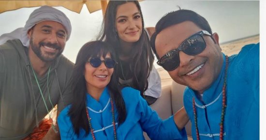 منى زكى مع هنيدى والسعدنى وتارا عماد من كواليس "الجواهرجى".. صورة