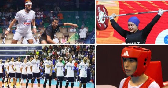 أسبوع الأفراح للرياضة المصرية.. منتخب الطائرة يحصد لقب أفريقيا.. مازن هشام يطيح بالشوربجى فى الاسكواش.. سارة سمير تتوج بذهبية رفع الأثقال.. يمنى عياد تتأهل للأولمبياد بالملاكمة.. وإنجاز لسيدات تنس الطاولة