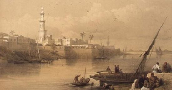 مصر فى لوحات عالمية .. منظر على النيل في الجيزة لـ ديفيد روبرتس