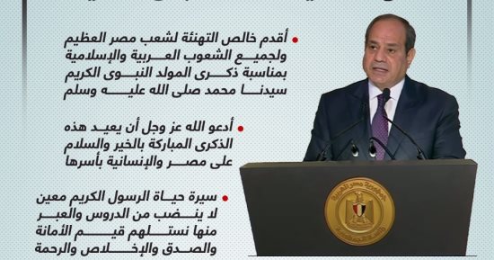 رسائل الرئيس السيسى خلال احتفالية المولد النبوى الشريف.. إنفوجراف