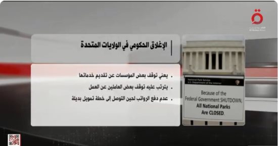 "القاهرة الإخبارية" تعرض تقريرا عن الإغلاق الحكومي فى الولايات المتحدة