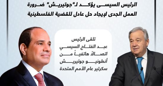 الرئيس السيسى يبحث مع "جوتيريش" تطورات الصراع الإسرائيلى الفلسطينى.. إنفوجراف