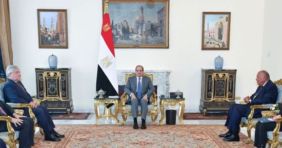 الرئيس السيسى يستقبل نائب رئيس الوزراء وزير الشئون الخارجية والتعاون الدولى الإيطالى.. ويشدد على أهمية وقف نزيف الدماء وحماية المدنيين ومنع استهدافهم والحيلولة دون تدهور الأوضاع الإنسانية للشعب الفلسطينى