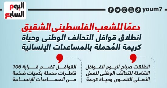 دعما للفلسطينيين.. انطلاق قوافل التحالف الوطنى وحياة كريمة للأشقاء (إنفوجراف)