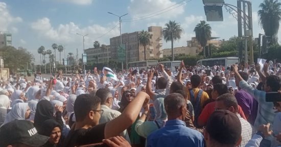 مسيرات فى كفر الشيخ بأعلام فلسطين للتنديد بقصف مستشفى المعمدانى.. صور