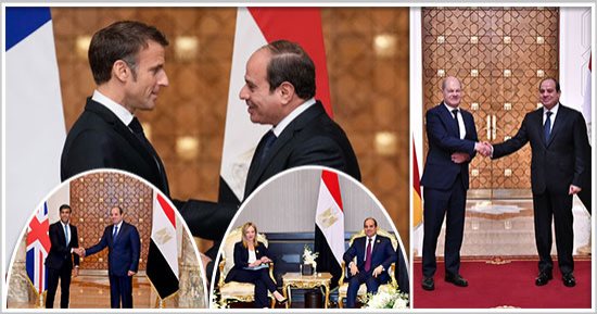مصر قبلة زعماء العالم.. أربعة قادة فى مجموعة الدول السبع يحرصون على الاستماع لرؤية الدولة المصرية لمعالجة الأزمة فى منطقة الشرق الأوسط.. القاهرة تلعب دورا محوريا فى الدفع لوقف العدوان على غزة ودخول المساعدات