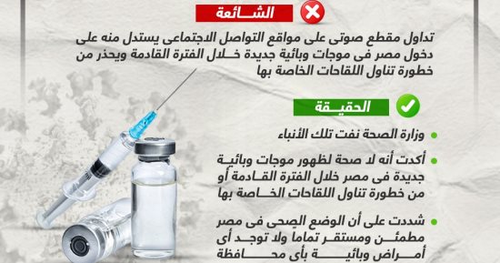 خليك واعى.. لا صحة لظهور موجات وبائية جديدة فى مصر الفترة القادمة (إنفوجراف)