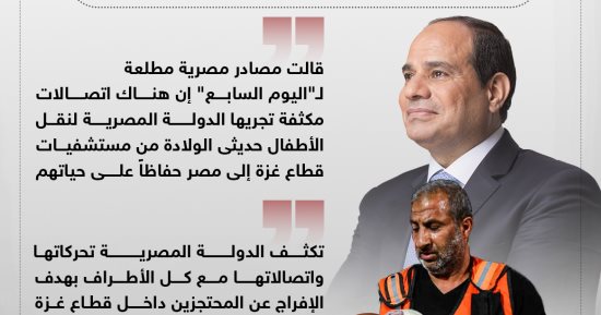 الرئيس السيسى يوجه بسرعة استقبال الأطفال حديثى الولادة من غزة.. إنفوجراف