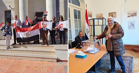 تزايد إقبال المصريين فى أوروبا على التصويت فى انتخابات الرئاسة لليوم الثانى.. الناخبون يتحدون الثلوج فى روما.. ويرفعون الأعلام وصور السيسى فى النمسا.. و ناخب من ذوى الهمم يحرص على الإدلاء بصوته فى الدنمارك