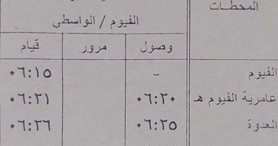 تعديل مواعيد بعض القطارات على خط "القاهرة/ الأقصر/ الواسطى/ الفيوم"