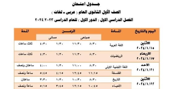 جدول امتحانات الترم الأول لطلاب أولى وثانية ثانوى بالجيزة.. اعرف المواعيد