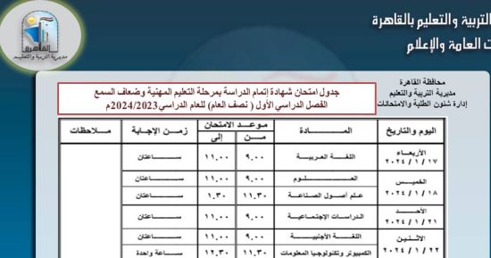 تعرف على مواعيد امتحانات الفصل الدراسي الأول بالقاهرة