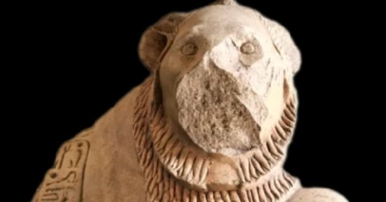 تمثال الأسد الرابض المصنوع من الحجر الجيرى بالمتحف المصري.. صورة