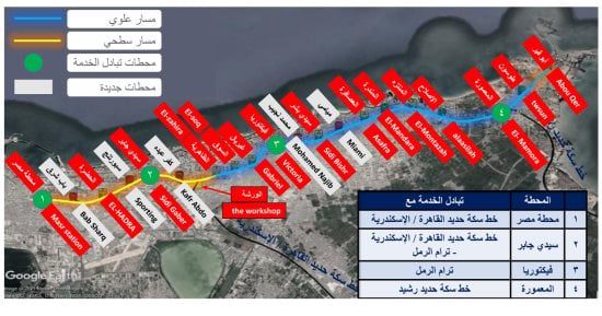 بدء تنفيذ مترو الإسكندرية.. إيقاف قطار أبو قير على مراحل وتحويل مساره لمشروع مترو بطول 21 كيلو متر.. يربط محطة مصر بأبوقير و3 مشروعات نقل.. ويضم 20 محطة لنقل 61 ألف راكب في الساعة بتكلفة 1.5 مليار يورو