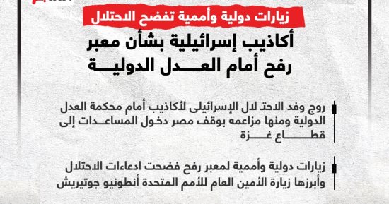 زيارات دولية تفضح الاحتلال.. أكاذيب إسرائيلية بشأن معبر رفح أمام العدل الدولية (إنفوجراف)