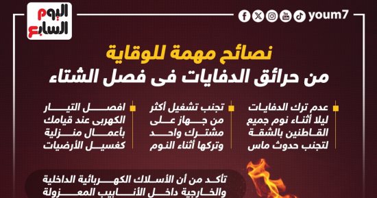 نصائح للوقاية من حرائق الدفايات فى فصل الشتاء.. إنفوجراف