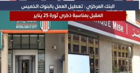 تعطيل العمل بالبنوك الخميس المقبل بمناسبة ذكرى ثورة 25 يناير.. فيديو