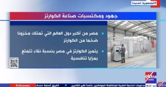 "إكسترا نيوز" تعرض تقريرا حول جهود ومكتسبات صناعة الكوارتز