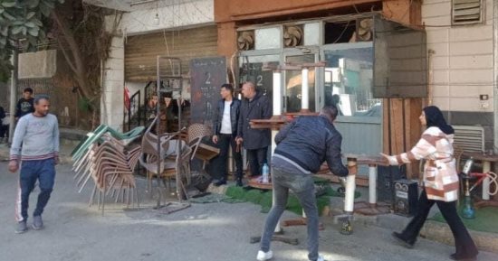 حملات لرفع تعديات المنشآت التجارية والمقاهى فى المنيب