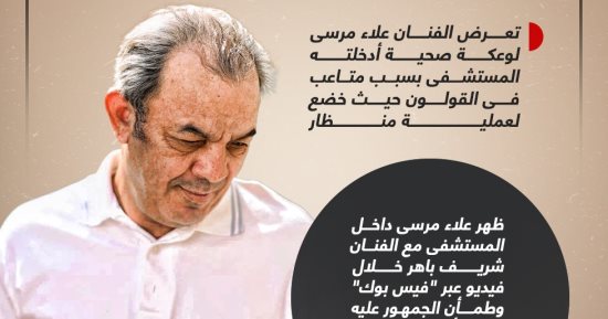 علاء مرسى يدخل المستشفى ويطمئن جمهوره.. إنفوجراف