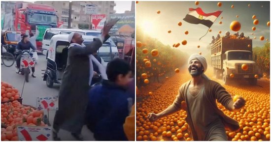 من مصر إلى غزة.. لوحات بالذكاء الاصطناعى توثق "جدعنة" بائع البرتقال الصعيدى