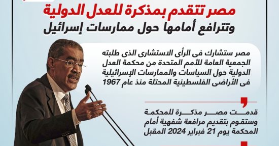 مصر تتقدم بمذكرة للعدل الدولية وتترافع أمامها حول ممارسات إسرائيل (إنفوجراف)
