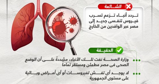 خليك واعى.. لا صحة لتسرب فيروس تنفسى جديد إلى مصر عبر الوافدين من الخارج (إنفوجراف)