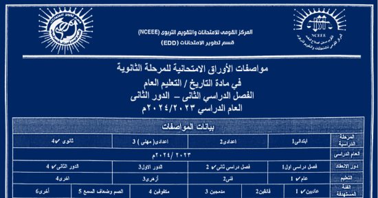 مواصفات امتحان التاريخ ترم ثان ثانوى عام.. الأسئلة متدرجة من الأسهل للأصعب