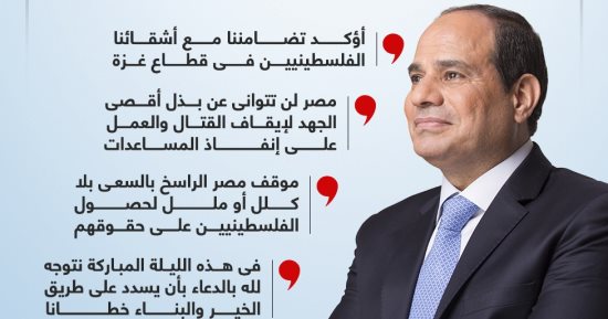 نسعى بلا كلل أو ملل لحصول الفلسطينيين على حقوقهم.. رسائل الرئيس السيسى باحتفالية ليلة القدر (فيديو)