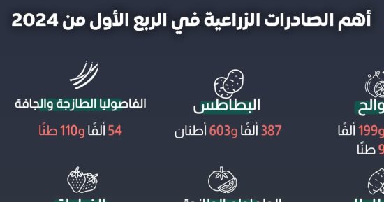 وزير الزراعة: الصادرات الزراعية تجاوزت 2.2 مليون طن فى الربع الأول من 2024