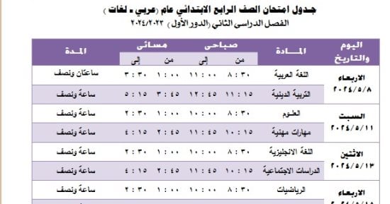 تبدأ 8 مايو.. جدول امتحانات الترم الثانى لتلاميذ رابعة وخامسة ابتدائى بالجيزة